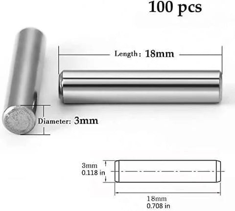 100 Pieces 3mm x 18mm Stainless Steel Dowel Pins For Shelf Support And Cabinet Fastening Rust Resistant Dowel Pins With Centerless Ground Finish Heavy Duty Metal Fasteners For DIY Projects