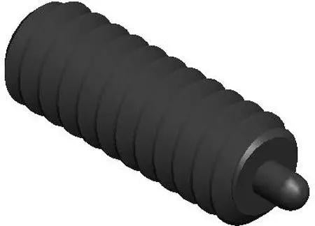 Rugged 8-32 X 5/8 Inch Delrin Nose Steel Spring Plunger shown from the side, highlighting its ribbed design and durable construction.