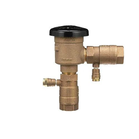 Brass 1-inch pressure vacuum breaker assembly with black cap for irrigation systems