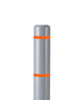 Hella Tough Heavy Duty 4x52 Inch Bollard Cover Gray With Straight Up Orange Reflective Stripes, close-up view.