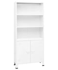 Heavy Duty Industrial Steel Bookshelf With Doors, 70.9 Inch Tall White Storage Cabinet For Home Office, Metal Bookcase With 3 Shelves And Ventilation Holes