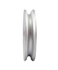 Side view of Beefy 4 Inch Aluminum Sheave With Bronze Bushing For Boat Lifts Heavy Duty Guide Wheel 6061 T6 Aluminum