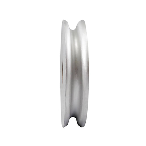 Side view of Beefy 4 Inch Aluminum Sheave With Bronze Bushing For Boat Lifts Heavy Duty Guide Wheel 6061 T6 Aluminum