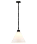 Wide 15.88 Inch Pendant Light With Glass Shade In Blackened Bronze And White Milk Finish Modern Entryway And Kitchen Fixture