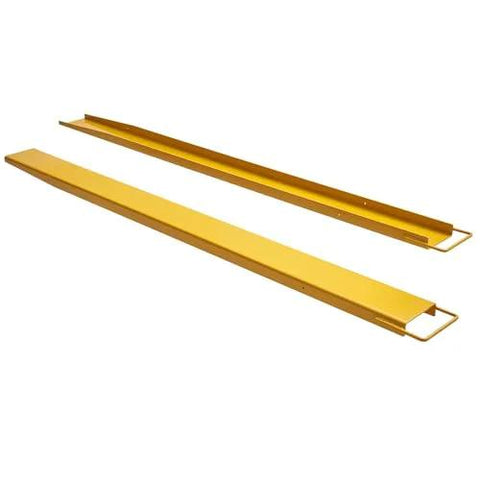 Forklift pallet fork extensions, pair, 96-inch length, 6.5-inch width, yellow steel