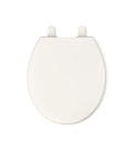 Top view of Quiet Close Round Toilet Seat With Grip Tight Bumpers And Quick Attach Hardware In Biscuit Fits Most Round Toilets