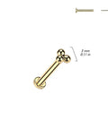Gold PVD Titanium Threadless Push In Triple Ball Cluster Flat Back Ear Stud For 16 20 Gauge 6mm Or 8mm Bar Length 3mm Balls Implant Grade ASTM F 136 Body Jewelry, 3mm balls