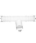 JoyTube plastic 1/2 in ID hose barb tee connector, white, 3-way equal barb fittings