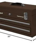 Industrial 20 Inch 2 Drawer Friction Toolbox In Brown Winkle Powder Coat Finish Portable Built To Last Tool Chest With High Security Tubular Locking System