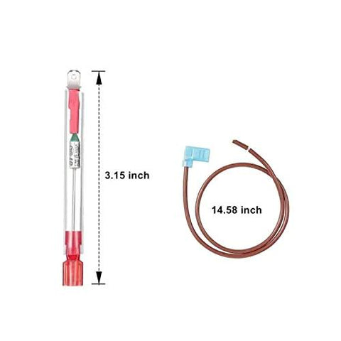 Two-item thermal cut-off kit for RV Atwood water heater: 3.15-inch glass fuse and 14.58-inch brown wire.