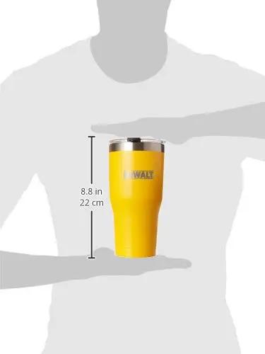 Kickass 30 Oz Stainless Steel Tumbler With Double Wall Vacuum Insulation And Spill Proof Lid To Keep Your Morning Brew Epic While You Conquer The Daily Grind In Yellow held in hands to show size.
