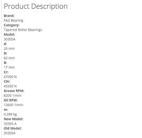 30305A Tapered Roller Bearings 25x62x17mm product specifications and details
