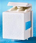 Ortronics OR-KSB10 blank keystone jack insert, white plastic, front view