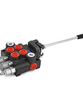 Heavy Duty Dual Spool Hydraulic Joystick Valve For Double Acting Cylinders With 11 GPM Flow And 3600 PSI Range, Directional Control Valve For Tractors, Loaders, Tanks And Log Splitters, Built Tough And Reliable shown in front view