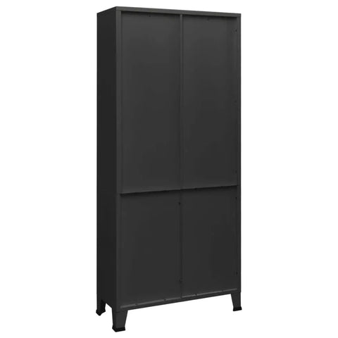 Anthracite Steel Industrial 3 Shelf Bookcase With Two Hinge Doors Heavy Duty Storage Cabinet Organizer for living room and home office