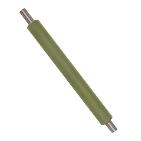 Heavy Duty Replacement Rubber Roller Drum With Quick Swap Silicone Coating Wear Resistant Idler Pressure Cylinder For Woodworking Planer And Bench Saw One Piece, green rubber roller with metal ends.