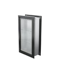 Top Shelf Double Flap Pet Door For Deep Walls Up To 13 Inches, glossy black insulated aluminum frame, showing open design.