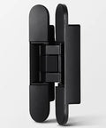 Adjustable 180 Degree Silent Concealed Hinge For Wooden Folding Doors Dial-In Perfect Fit Every Time Zero Headache Quick Install Super Smooth Swing Silver Hardware Single Pack in black finish.