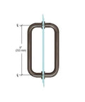 Front view of Oil Rubbed Bronze Tubular Back-To-Back Pull Handle With Metal Washers For Glass Doors, 8 In Center-To-Center, Heavy 3/4 In Diameter, BM Series, Decorative Washers Conceal Hole Defects In Glass