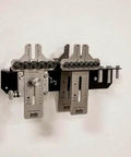 Weekend Hobbyist Stainless Dowelling Jig Kit With One Quarter Inch, Three Eighth Inch, And One Half Inch Holes mounted on wall