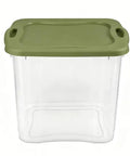 Rock Solid 95 Quart Clear Plastic Storage Bin With Easy Grip Handles For No Sweat Organization And Smooth Transport Legit Extra Large Bulk Storage Container with green lid, clear body.