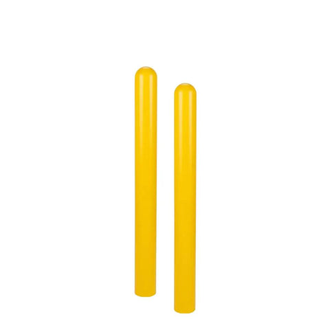 Hella Durable 4 Inch By 52 Inch Round Top Bollard Covers High Visibility Yellow HDPE Guard for parking lot safety.