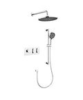 Premium Wall Mounted Shower System Complete Bathroom Faucet Kit Featuring Rain Head And Handheld Sprayer, sleek chrome design with 5m hose.