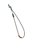 Heavy Duty Manual Toilet Auger Six Foot Steel Drain Snake With Long Handle; steel, curved tip for clogs, black and red grip.