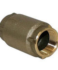 Side view of brass in-line check valve, 1-1/4 inch, female threaded ends.