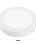 Circular white LED ceiling light, 22.5cm diameter, isolated on white background, showing a minimalist design with side vents.