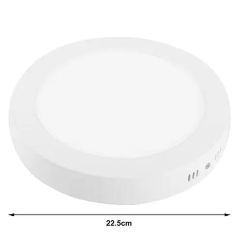 Circular white LED ceiling light, 22.5cm diameter, isolated on white background, showing a minimalist design with side vents.