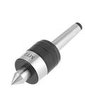MT2 live center lathe tool, metal body with black knurled collar and 60° point