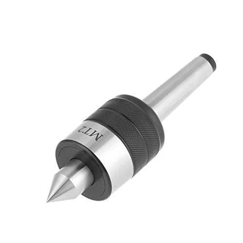 MT2 live center lathe tool, metal body with black knurled collar and 60° point