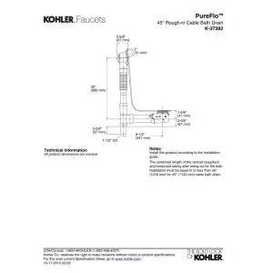 Kohler 49 inch PureFlo cable bath drain diagram, showing dimensions and installation details for plumbing use.