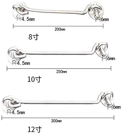 Top Shelf Stainless Steel Cabin Hooks And Eye Latches For Shed Doors Windows Straight Up Heavy Duty Rustproof Windproof Safety Catch Locks Includes Mounting Screws, 200mm, 250mm, 300mm sizes.