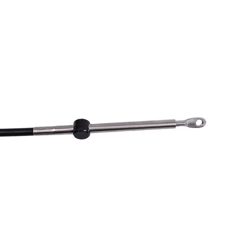 Close-up of 11Ft Control Cable CC20511 CCX20511 for 1979 and Newer Johnson Evinrude Outboard Motors, showing metal tip.