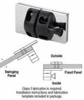 Rock Solid 180 Degree Glass To Glass Gate Latch For Half Inch Tempered Doors Featuring Premium Polish Stainless Steel Body and hardware diagram.