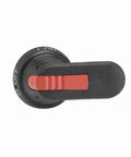 Black pistol grip handle for disconnect switches showing on and off positions, NEMA 1/3R/12 rated, for panel and motor starters.