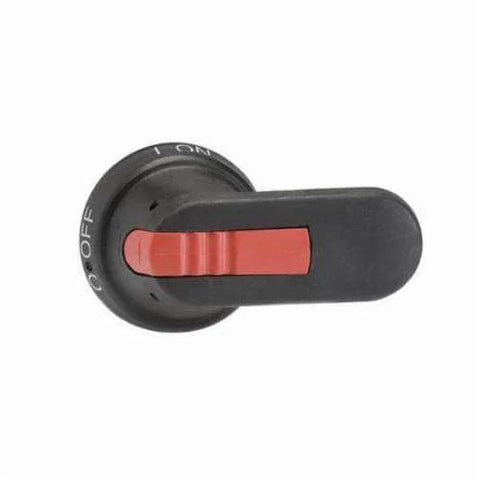Black pistol grip handle for disconnect switches showing on and off positions, NEMA 1/3R/12 rated, for panel and motor starters.