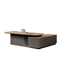 Slick L Shaped Computer Desk For Home Office Spacious Executive Workstation with a wooden top and steel frame.