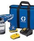 Cordless Handheld Paint Sprayer Generates Slick Airless Finishes Without Thinning Batteries Keep You Moving Hustle Through Quick Interior Touch Ups And Exterior Makeovers With Zero Mess Clean Up Fast And Get Professional Results Every Single Time in a blue carrying case with accessories.