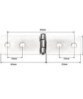 Two Pack Cabinet And Luggage Hinges With Screws, 74 By 20 Mm, 4 Holes, Zinc Alloy Jewelry Box And Wood Box Hardware, dimensions shown