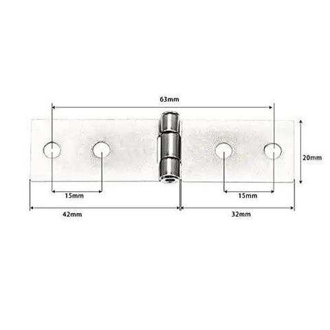 Two Pack Cabinet And Luggage Hinges With Screws, 74 By 20 Mm, 4 Holes, Zinc Alloy Jewelry Box And Wood Box Hardware, dimensions shown