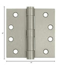 Heavy Duty Square Steel Door Hinge Pair Set Of 10 With Chrome Finish And Ball Bearing Support 4 Inch By 4 Inch front view