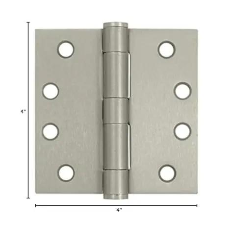 Heavy Duty Square Steel Door Hinge Pair Set Of 10 With Chrome Finish And Ball Bearing Support 4 Inch By 4 Inch front view