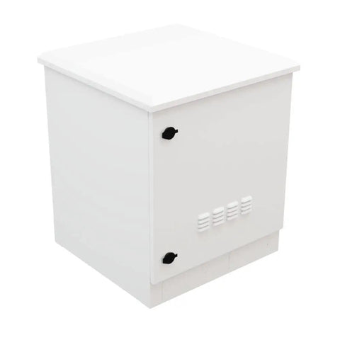 Heavy Duty Outdoor Network Cabinet 12U Floor Mount With Smart Temp Fan Control IP66 Weather Resistant Steel Rack shown from the side.