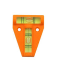 1pc Mini T-Type Spirit Level, Triangular Bubble Measuring Tool in orange with fluorescent yellow-green liquid, dimensions 58mm x 44mm.