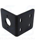 Motor mounting bracket, black metal L-shaped front view with multiple holes for Micro 775 DC motors