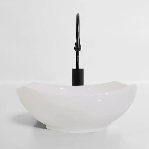 USZWBY Vessel Sinks Bathroom Vessel Sink Modern Simple Creative White Art Counter Basin Hotel Apartment Ceramic Wash Bathroom Bowl Sink with black faucet.