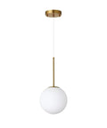 Globe Pendant Light With Matte White Glass And Brass Finish, Dope Modern Mid Century Ceiling Fixture, 8 Inch White Globe
